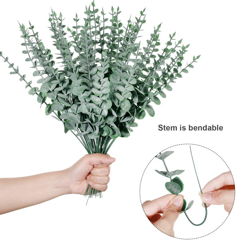 Canlierr 100 Pcs Eucalyptus Stems Faux Greenery Artificial Eucalyptus Leaves Eucalyptus Decor Greenery Stems Faux Greenery Branch for Wedding Centerpiece Flower Bouquet Farmhouse Home (Dark Green) - Image 3