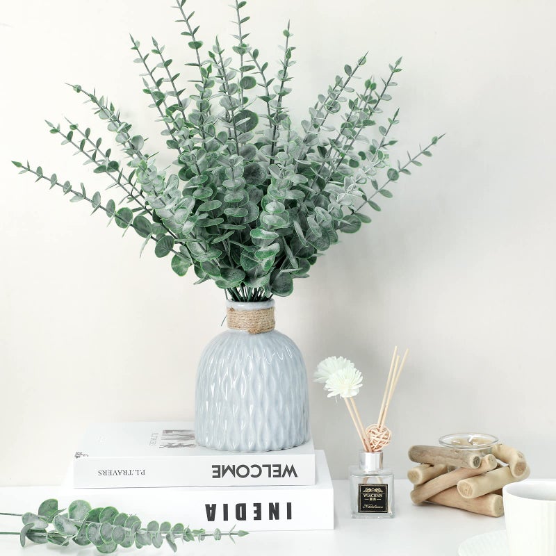 Canlierr 100 Pcs Eucalyptus Stems Faux Greenery Artificial Eucalyptus Leaves Eucalyptus Decor Greenery Stems Faux Greenery Branch for Wedding Centerpiece Flower Bouquet Farmhouse Home (Dark Green) - Image 4
