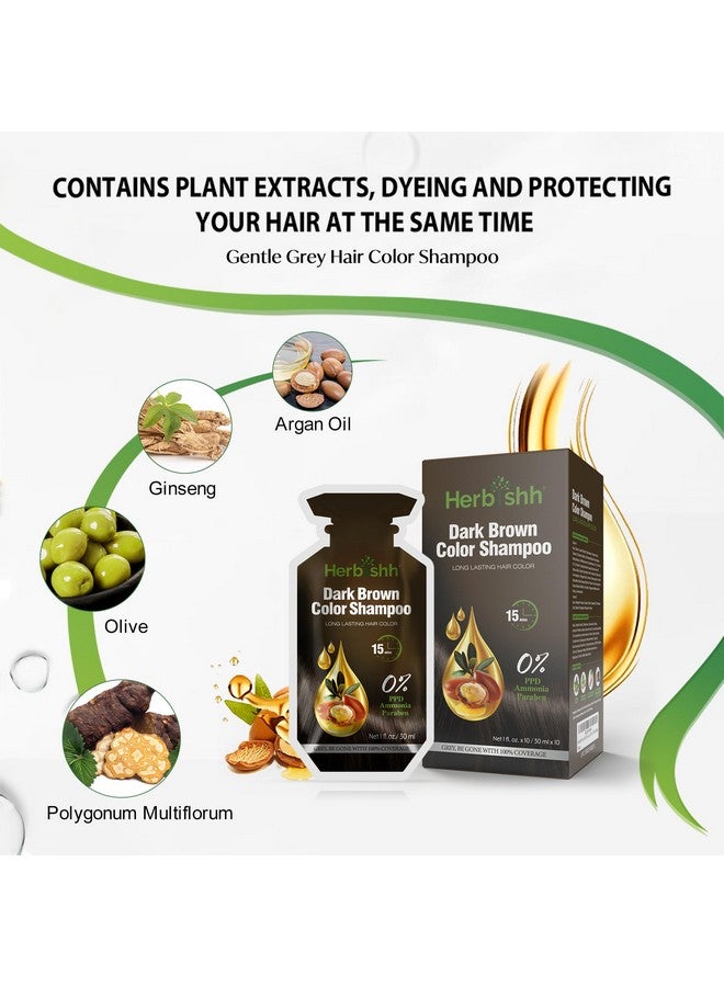 Herbishh Hair Color Shampoo 10 Sachet +1 Argan Hair Mask Pouch 3 In 1 Hair Dye Ppd Free Easy To Use Gray Coverage Travel Size Available In 6 Colors (Dark Brown) - Image 4