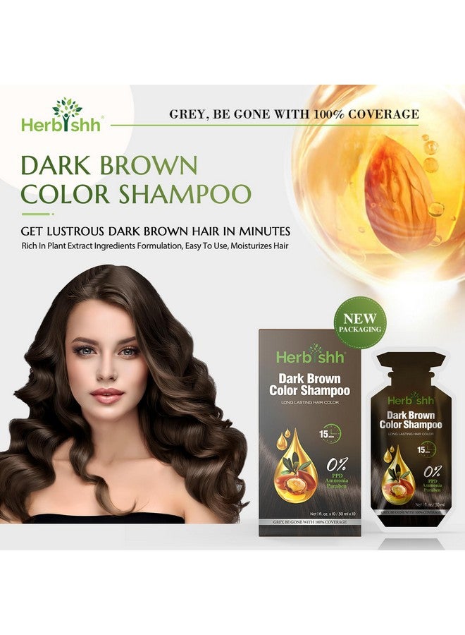 Herbishh Hair Color Shampoo 10 Sachet +1 Argan Hair Mask Pouch 3 In 1 Hair Dye Ppd Free Easy To Use Gray Coverage Travel Size Available In 6 Colors (Dark Brown) - Image 5