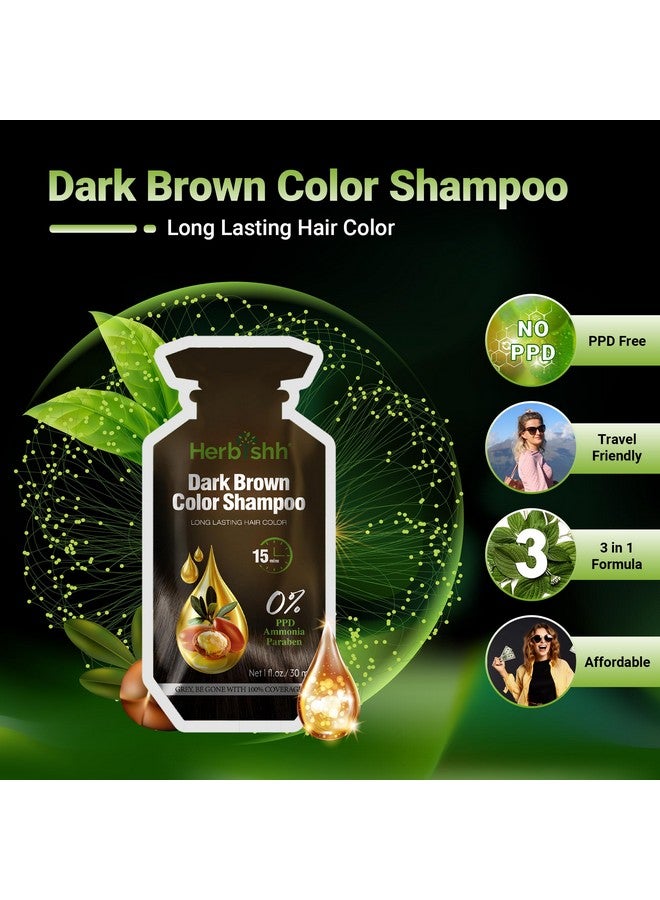 Herbishh Hair Color Shampoo 10 Sachet +1 Argan Hair Mask Pouch 3 In 1 Hair Dye Ppd Free Easy To Use Gray Coverage Travel Size Available In 6 Colors (Dark Brown) - Image 2