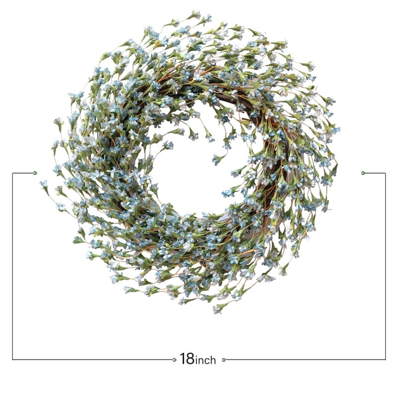 TEMPUS 18" Artificial Forsythia Wreath for Front Door Spring and Summer Wreath for Indoor and Outdoor Rustic and Farmhouse Style Home Decor(Blue) - Image 3