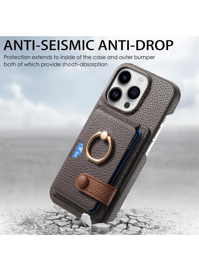 S-TOP Case For iPhone 13 Pro Max Litchi Leather Oil Edge Ring Card Back Phone Case - Image 2
