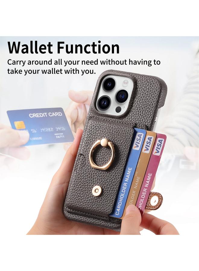 S-TOP Case For iPhone 13 Pro Max Litchi Leather Oil Edge Ring Card Back Phone Case - Image 4