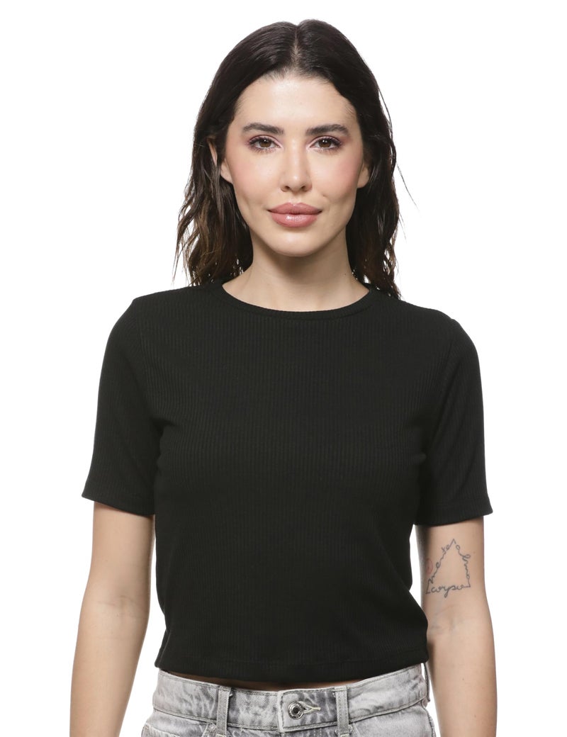 FYLTR Women's Solid Regular Fit T Shirt (FYLSS25WKT-1010_Onyx Black - Image 1