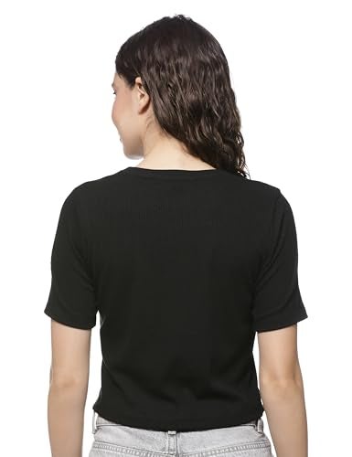 FYLTR Women's Solid Regular Fit T Shirt (FYLSS25WKT-1010_Onyx Black - Image 2