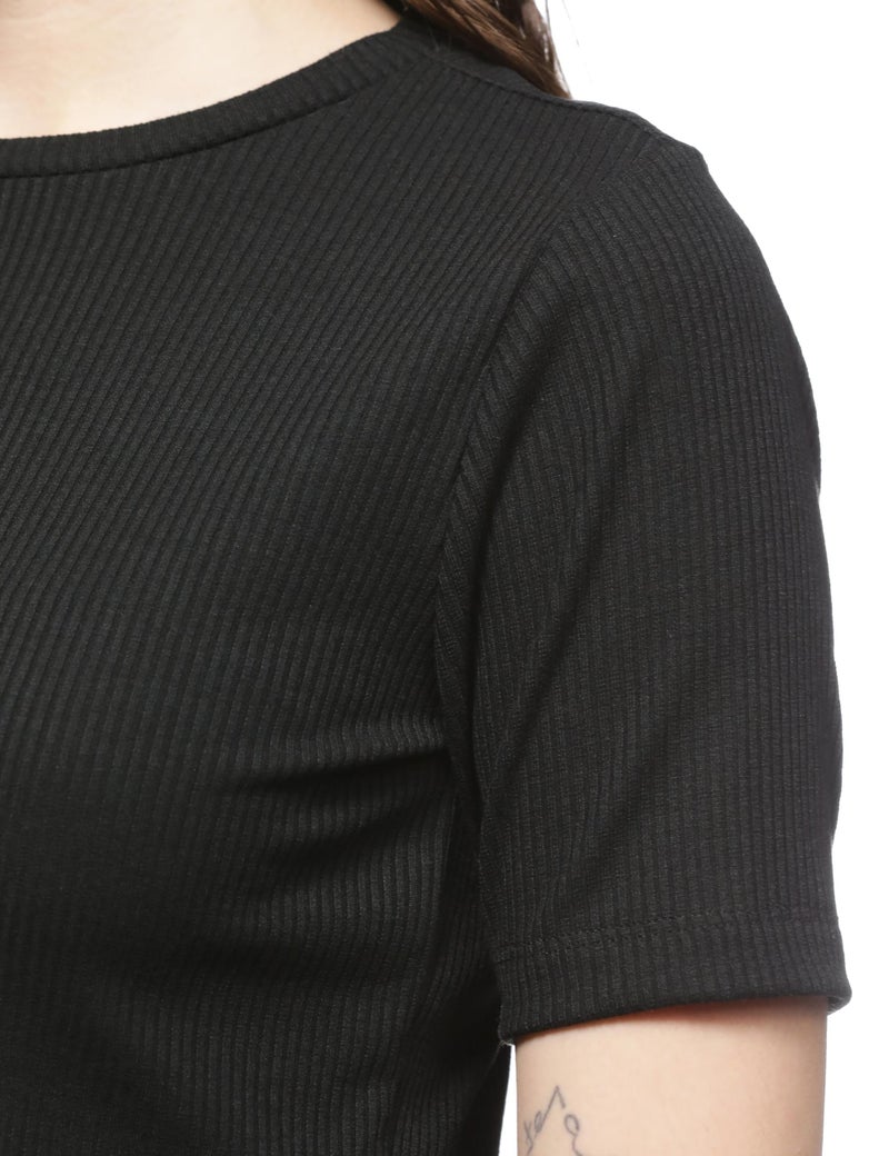 FYLTR Women's Solid Regular Fit T Shirt (FYLSS25WKT-1010_Onyx Black - Image 4