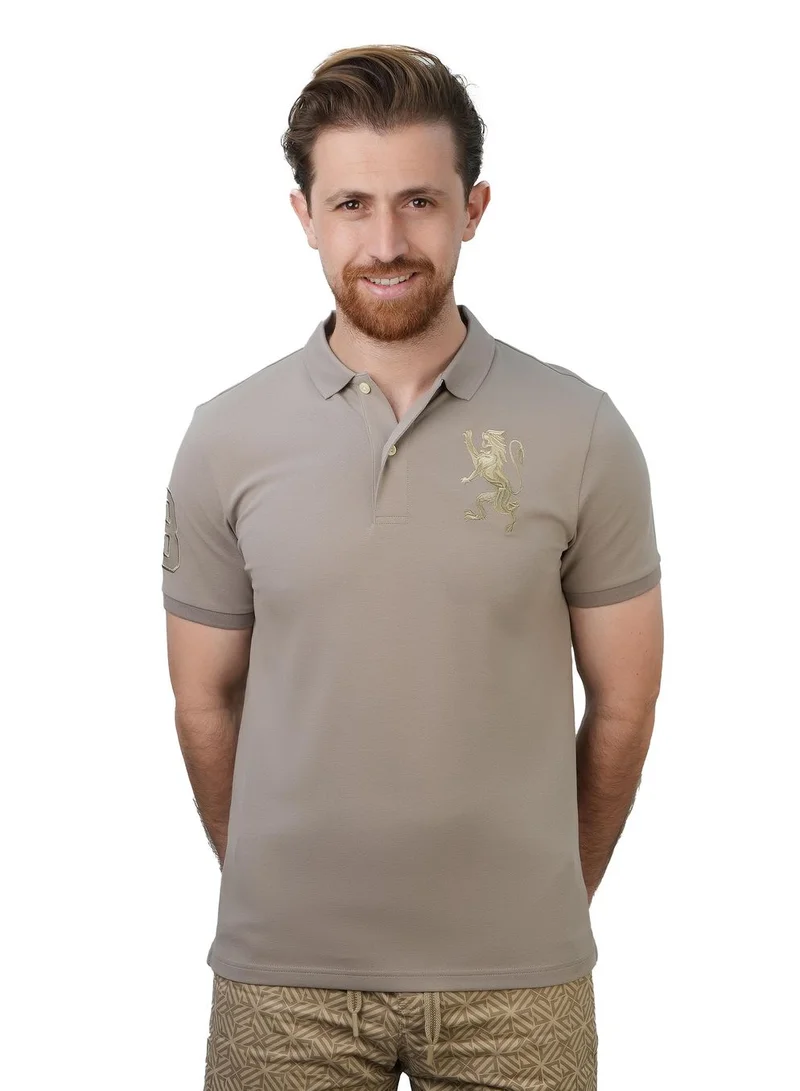Men's 3D Lion Polo: Slim Fit, Bold Embroidery, Premium Pique
