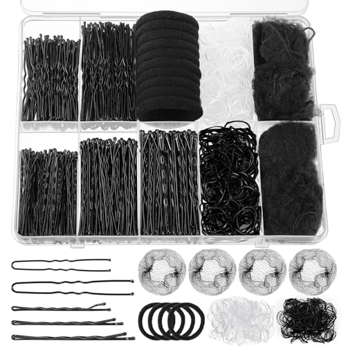 WSICSE 570PCS Black Bobby Pins for Women Hair Pins Kit with Hair Nets for Buns 2 24Inch Ushaped Bobby Pins Bulk for Wedding Bridal Styling with Storage Box French Hair Pin Clips Hair Accessories - Image 1
