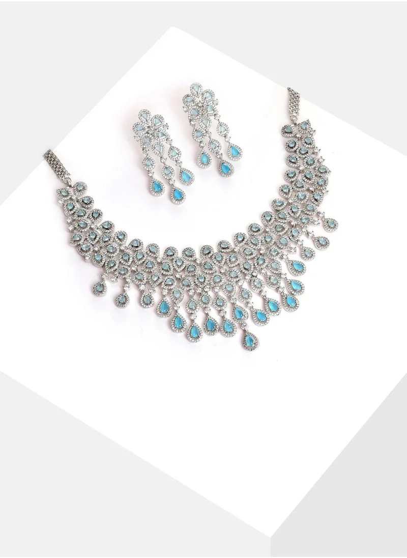 SOHI Silver Plated Designer Stone Necklace and Earring Set