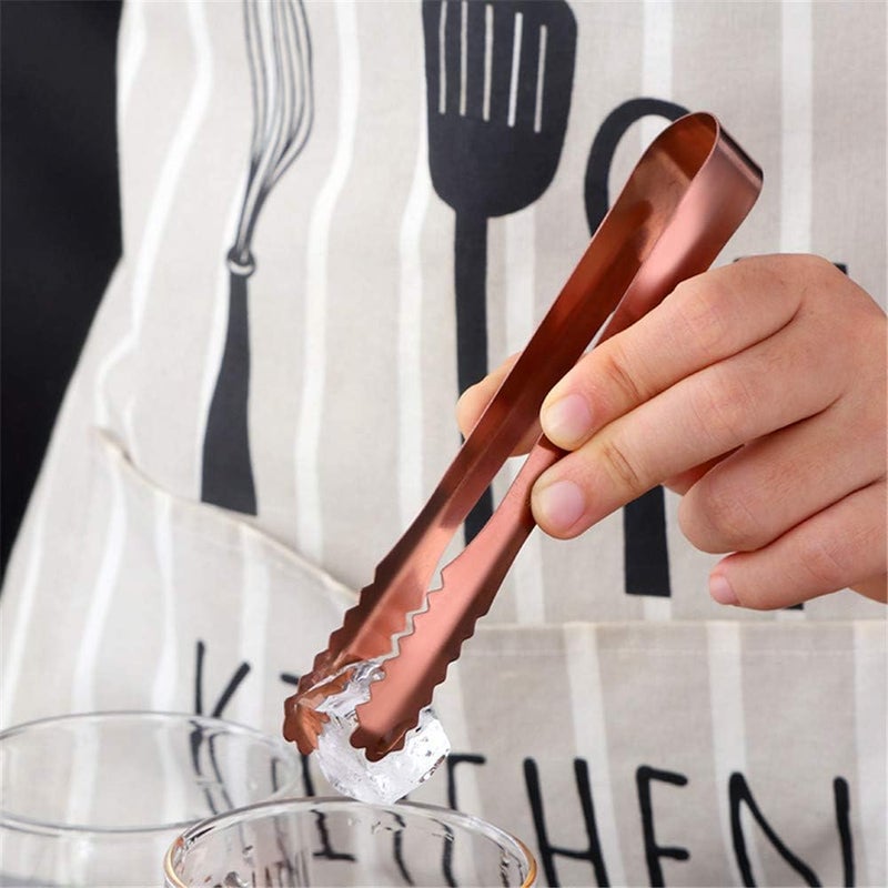 mingcheng Stainless Steel Ice Scoop and Tongs Set - 6 Inches Serving Tongs With Teeth for Large Cubes, Round Bottom Bar Utility Scoop, Freezer, Bucket - Set of 3 (Rose Gold Copper) - Image 3
