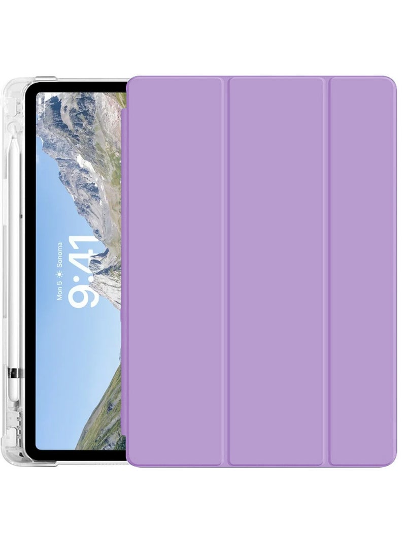 دبليو تيك غطاء حماية ذكي فاخر قابل للطي/النوم التلقائي من الجلد مصنوع من السيليكون الشفاف مع حامل قلم ودرع حماية لجهاز Apple iPad Pro 11 5G 2024 (الجيل الخامس M4) 11 بوصة شفاف/لافندر - Image 2