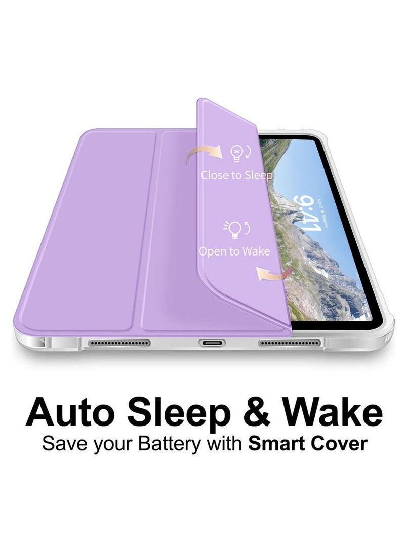دبليو تيك غطاء حماية ذكي فاخر قابل للطي/النوم التلقائي من الجلد مصنوع من السيليكون الشفاف مع حامل قلم ودرع حماية لجهاز Apple iPad Pro 11 5G 2024 (الجيل الخامس M4) 11 بوصة شفاف/لافندر - Image 5