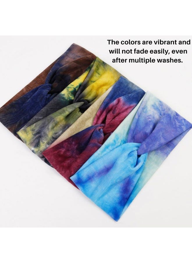 AKTVSHOW Tie Dye Headbands for Women Knotted Headband Elastic Head Bands Women's Hair Band Non-Slip Turban Yoga Stylish Sport Sweat Hair Wrap for Girls Cute Hair Accessories 4PCS  - Image 5