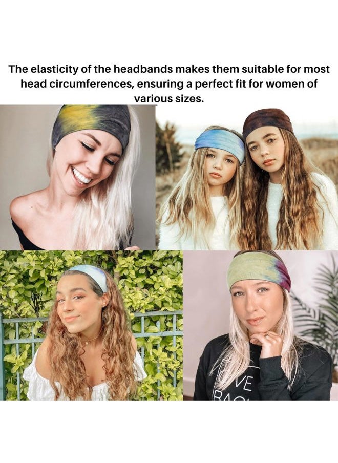 AKTVSHOW Tie Dye Headbands for Women Knotted Headband Elastic Head Bands Women's Hair Band Non-Slip Turban Yoga Stylish Sport Sweat Hair Wrap for Girls Cute Hair Accessories 4PCS  - Image 4