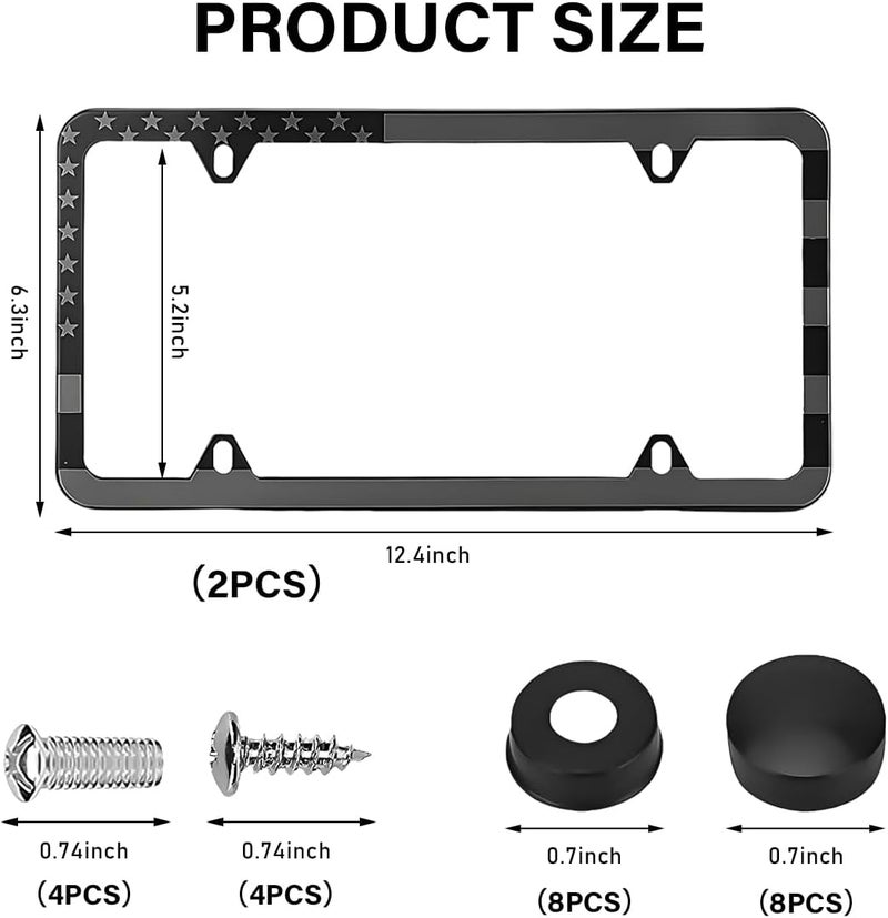 Wevdn 2 PCS American Flag License Plate Frames, Front Rear Patriotic USA Car Plate Frame, Aluminum License Plate Holder with Free Screws Fasteners Caps and Tool, Universal Car Accessory (Black) Condition adaptive build - Image 2