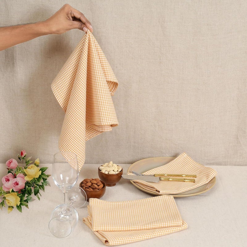 Native Fab 100 Cotton Cloth Napkins 18x18 inches Houndstooth Dinner Napkins Set of 4 Soft Breathable Absorbent Machine Washable Cloth Napkins Mustard Yellow - Image 3