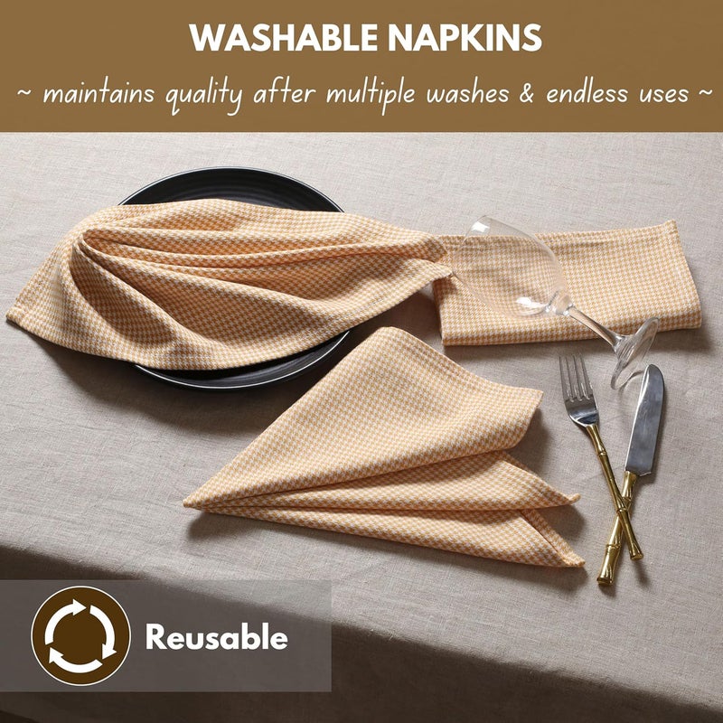 Native Fab 100 Cotton Cloth Napkins 18x18 inches Houndstooth Dinner Napkins Set of 4 Soft Breathable Absorbent Machine Washable Cloth Napkins Mustard Yellow - Image 5