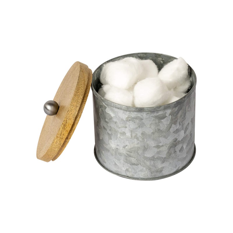nu steel Confetti Bathroom Qtip Holder  Jar in Galvanized Steel and Wood for Bathrooms  Vanity Spaces
