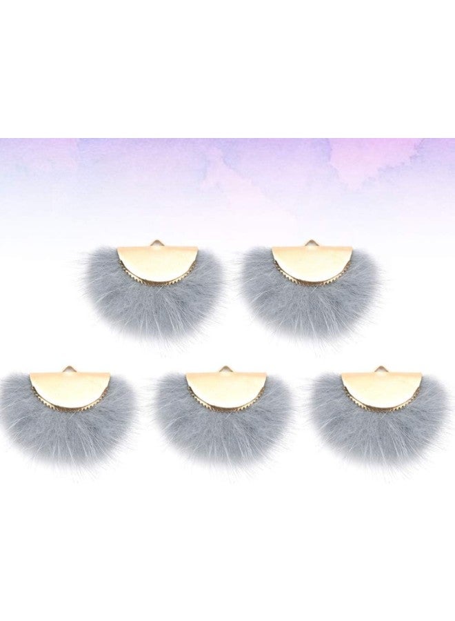 klarako 5pcs Pompom Earring Charms Faux Fur Fan Shape Earring Pendant Colorful DIY Fluffy Dangle Earring Charms for DIY Earring Jewelry Making Supplies (Grey)  - Image 5