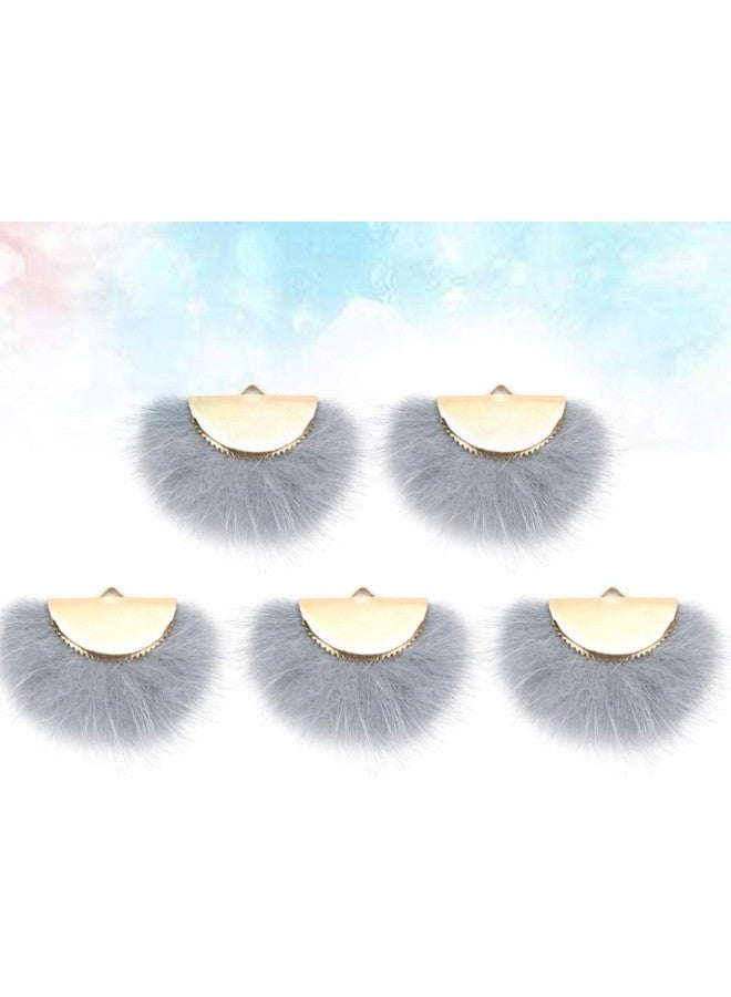 klarako 5pcs Pompom Earring Charms Faux Fur Fan Shape Earring Pendant Colorful DIY Fluffy Dangle Earring Charms for DIY Earring Jewelry Making Supplies (Grey)  - Image 2