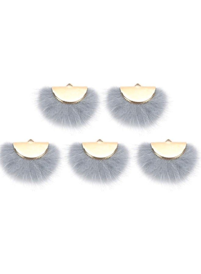 klarako 5pcs Pompom Earring Charms Faux Fur Fan Shape Earring Pendant Colorful DIY Fluffy Dangle Earring Charms for DIY Earring Jewelry Making Supplies (Grey)  - Image 1