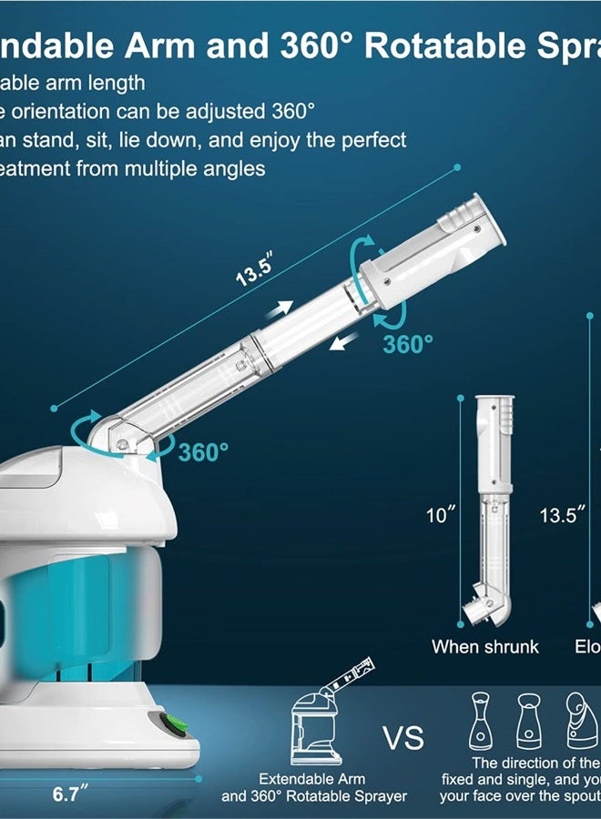 DENFANY Facial Steamer - DENFANY Nano Ionic Face Steamer with Extendable 360° Rotatable Arm - Portable Facial Steamer for Personal Care Use at Home or Salon (Blue) - Image 1