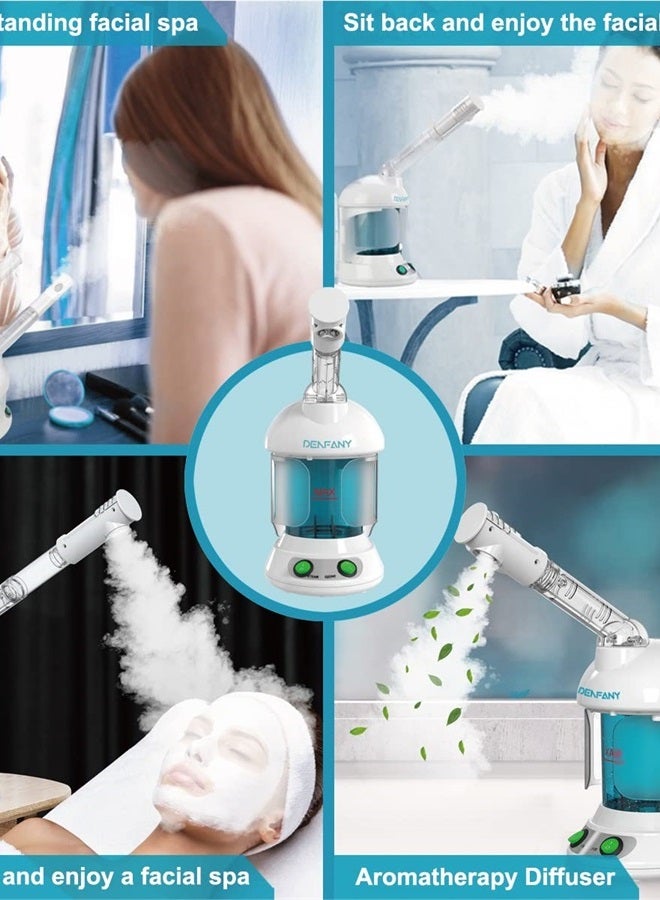DENFANY Facial Steamer - DENFANY Nano Ionic Face Steamer with Extendable 360° Rotatable Arm - Portable Facial Steamer for Personal Care Use at Home or Salon (Blue) - Image 3