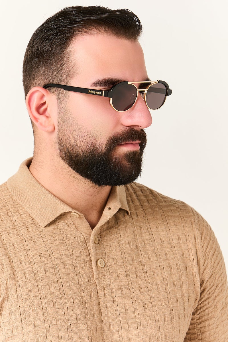 Palm Angels Men PERI10C UV Protection Round Sunglasses, Black - Image 2