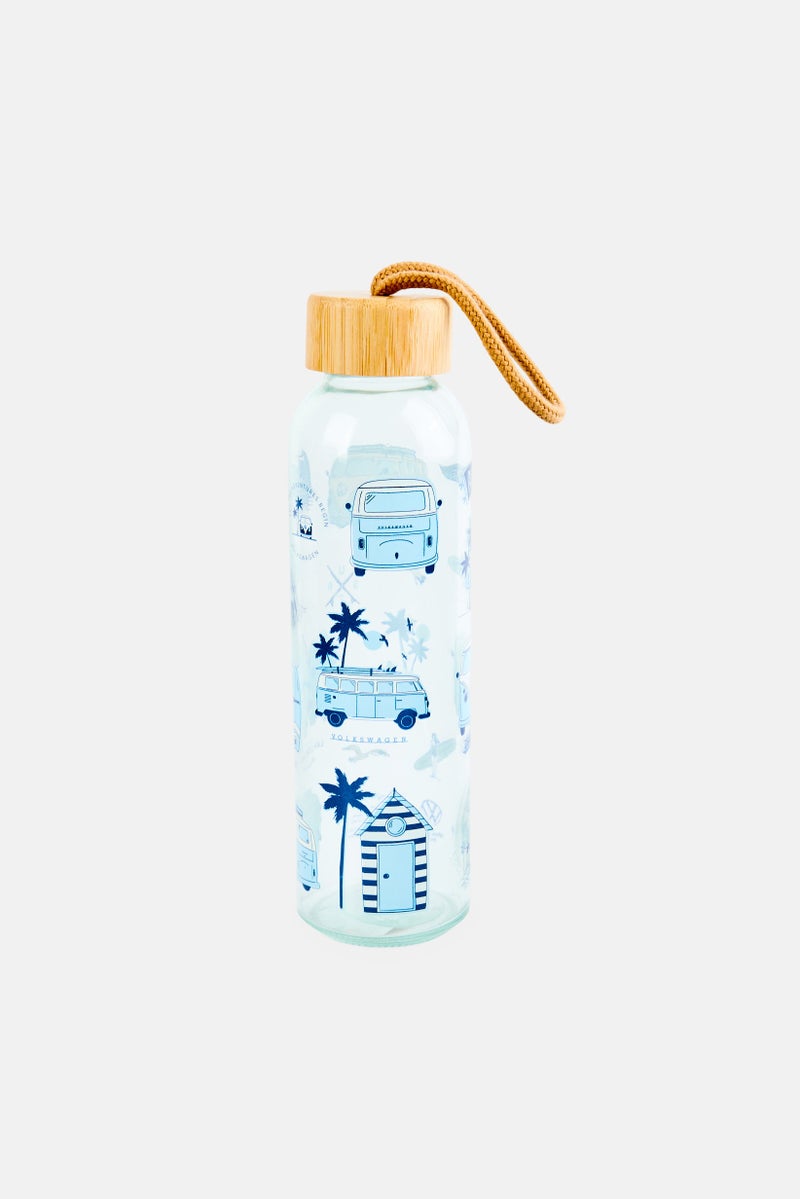 Puckator Volkswagen Glass Water Bottle With Wooden Lid 350ml, Transparent - Image 1