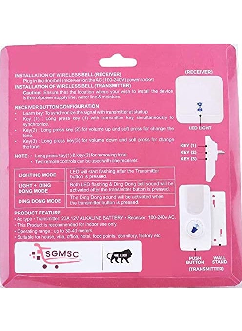 SGMSC SGMSC Long RangeWireless Remote Doorbell40M Operating RangeNo Batteries RequiredTransmitterWireless Door Chime  - Image 2