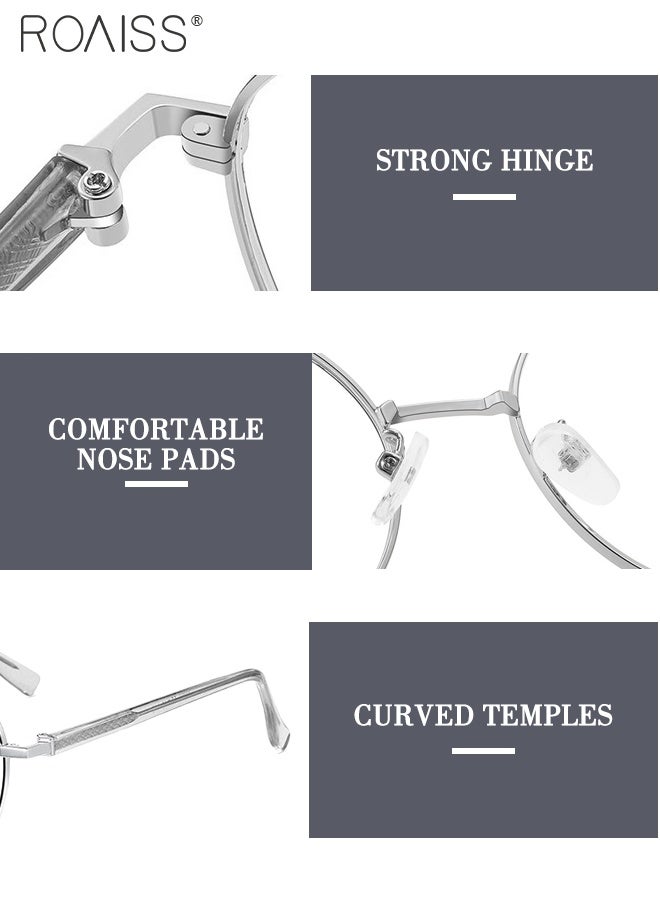 رويس نظارات حاجبة للضوء الأزرق مضادة للضوء الأزرق للكمبيوتر والقراءة والألعاب والتلفزيون والهواتف نظارات مستديرة عصرية مضادة لإجهاد العين والصداع للرجال والنساء  أسود فضي 52 مم - Image 4