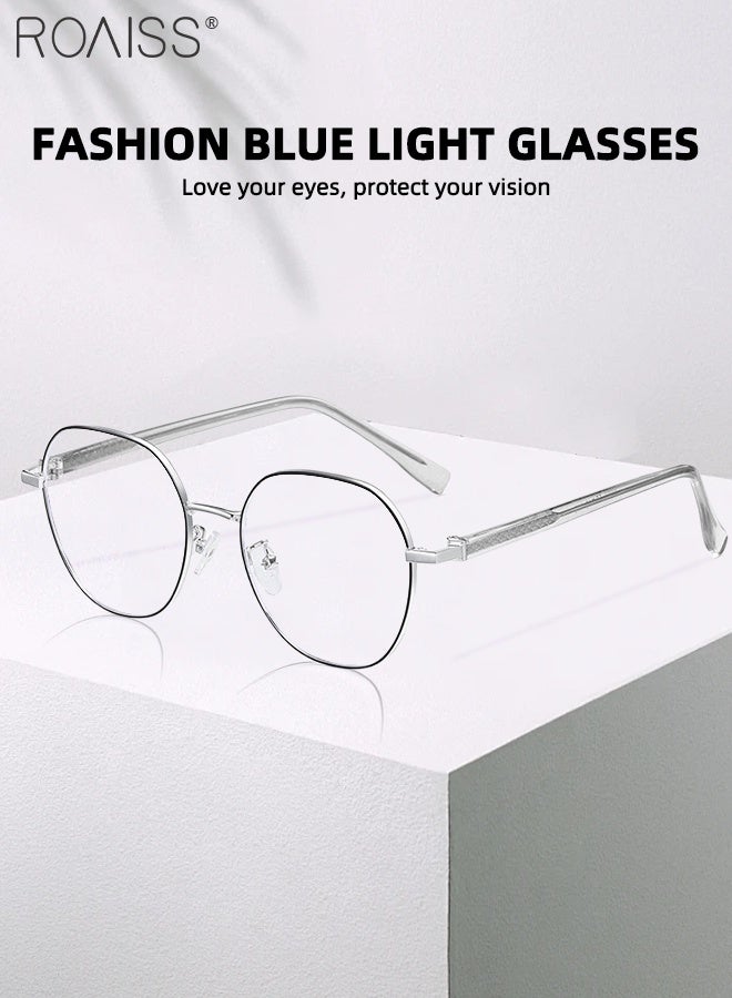 رويس نظارات حاجبة للضوء الأزرق مضادة للضوء الأزرق للكمبيوتر والقراءة والألعاب والتلفزيون والهواتف نظارات مستديرة عصرية مضادة لإجهاد العين والصداع للرجال والنساء  أسود فضي 52 مم - Image 3