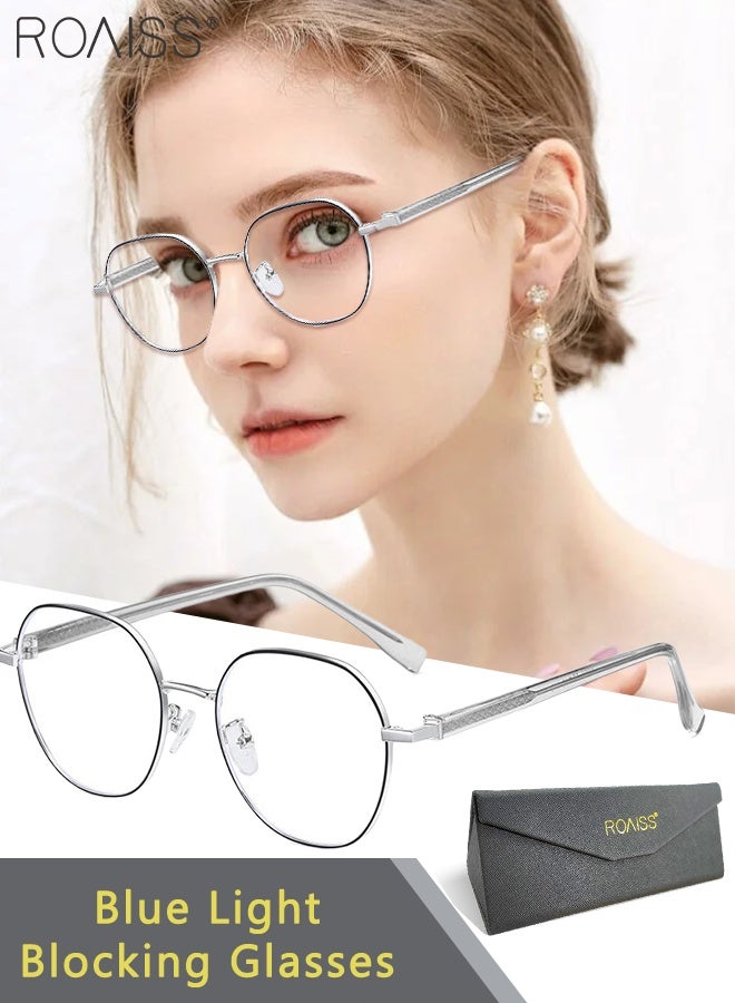 رويس نظارات حاجبة للضوء الأزرق مضادة للضوء الأزرق للكمبيوتر والقراءة والألعاب والتلفزيون والهواتف نظارات مستديرة عصرية مضادة لإجهاد العين والصداع للرجال والنساء  أسود فضي 52 مم - Image 1
