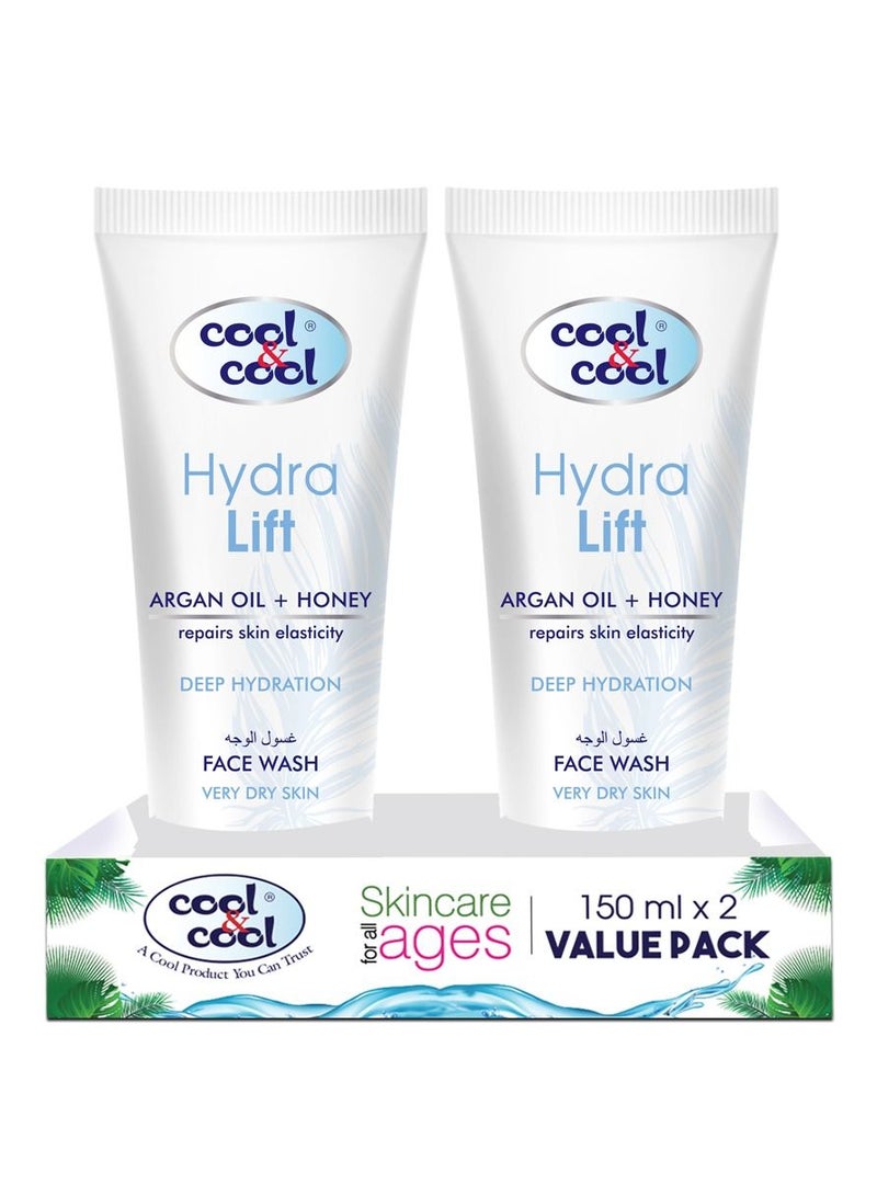 كول اند كول غسول الوجه كول آند كول هيدرا ليفت 150 مل (عبوة من قطعتين) - تركيبة مرطبة مع زيت الأرغان والعسل، خالي من البارابين، ترطيب عميق وخالي من البارابين، يعيد مرونة البشرة - Image 1