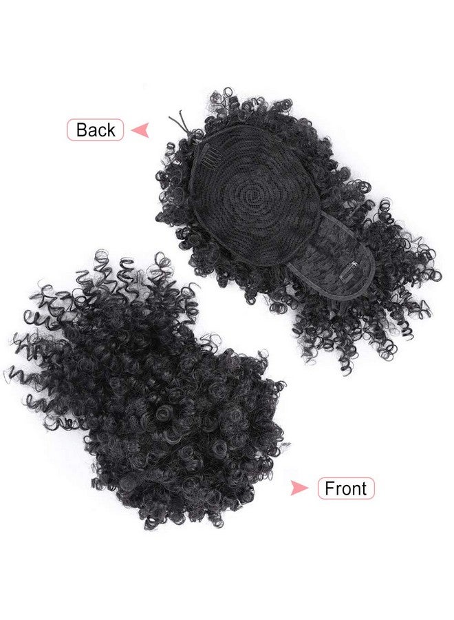 ENTRANCED STYLES Drawstring Ponytail With Bangs Afro Puff Extensions For Women Short Curly Clip In Wrap Updo Hairpiece(1B) - Image 4