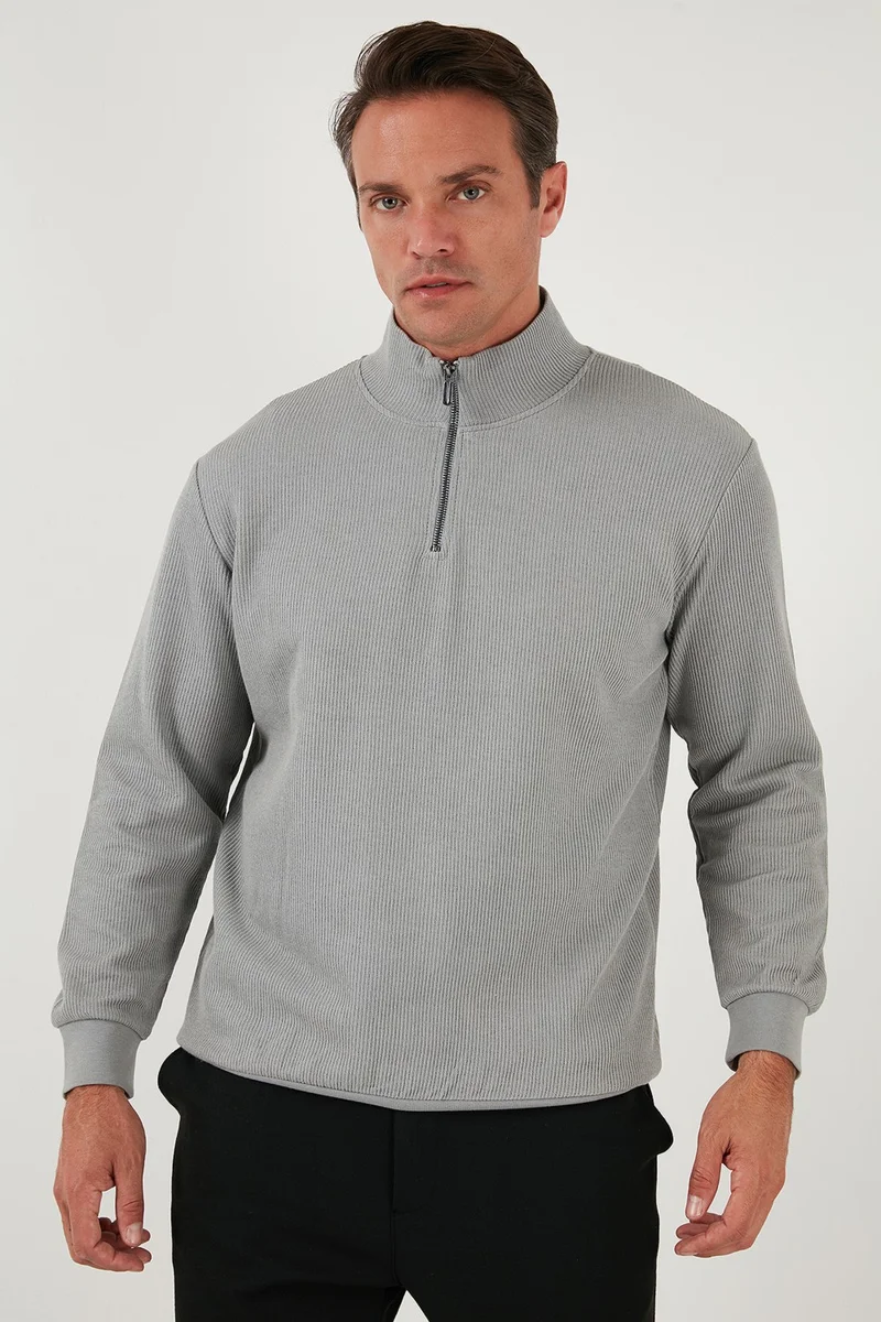 Buratti Cotton Regular Fit Half Zipper Stand Collar Sweat Men's Sweat 5905716