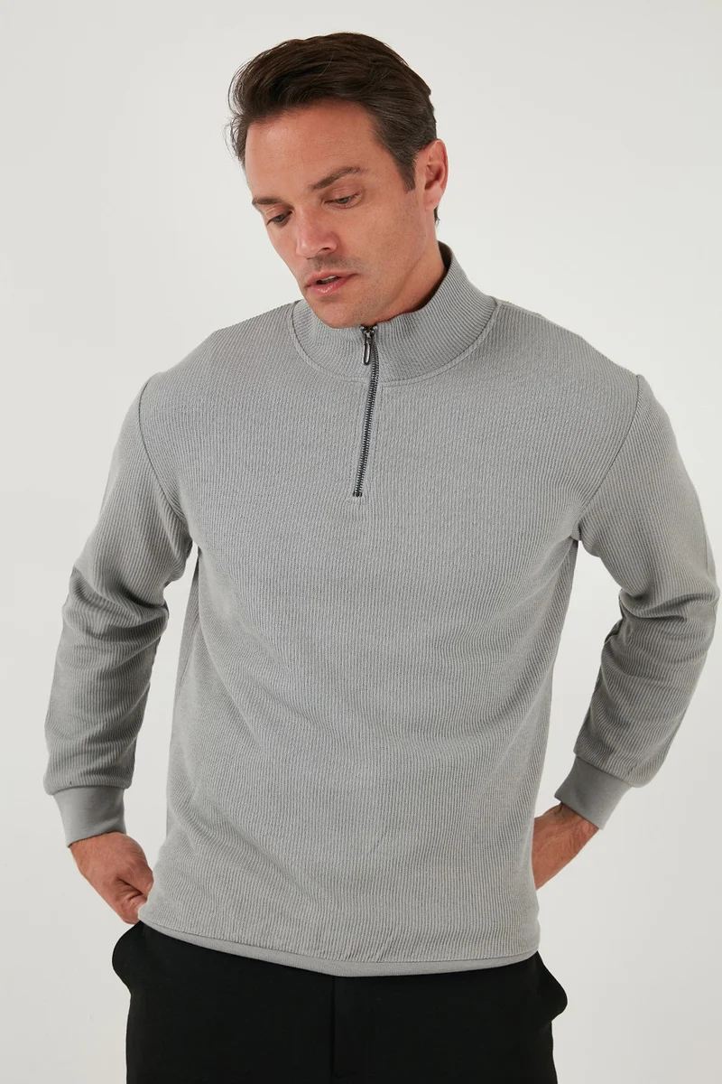 Buratti Cotton Regular Fit Half Zipper Stand Collar Sweat Men's Sweat 5905716