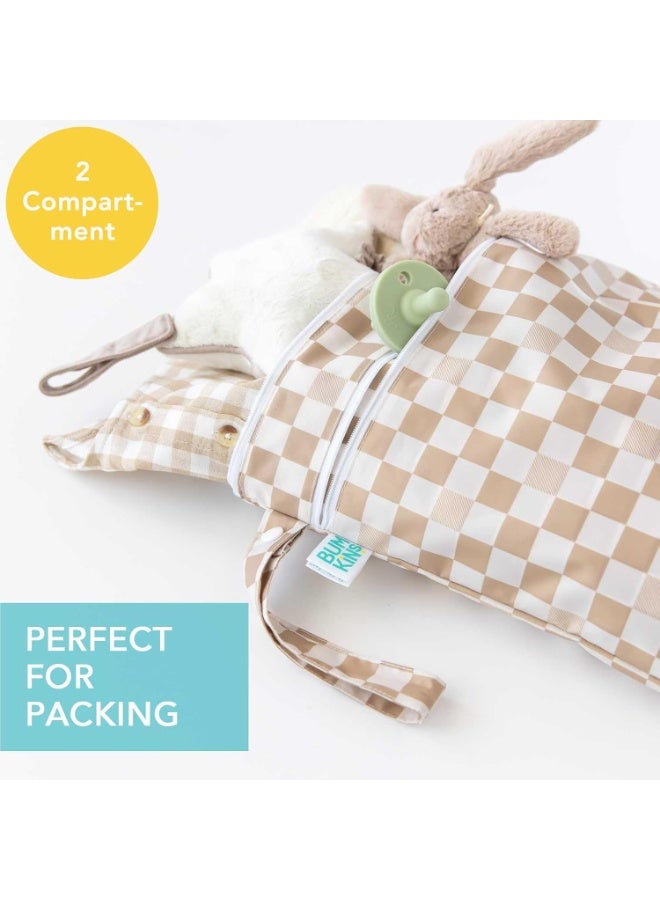 Bumkins Waterproof Wet Dry Bag for Baby, Travel, Swim Suit, Cloth Diapers, Pump Parts, Pool, Beach, Gym Clothes, Toiletry, Hook to Stroller, Daycare, Zipper Reusable Wetdry Packing Pouch, Beige Check - Image 4