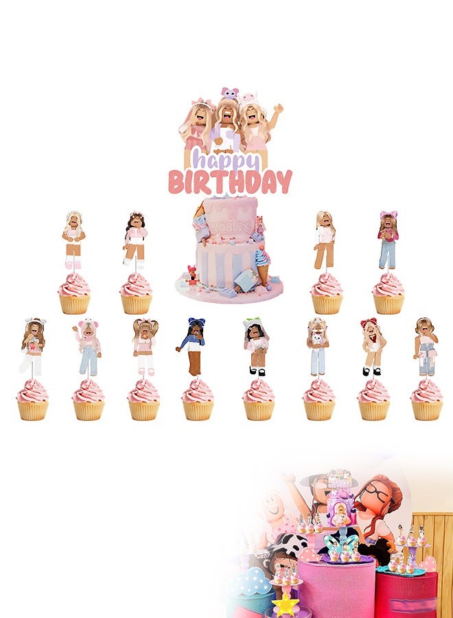 ROBLOX Theme Cakes Toppers Set, Cartoon character Toppers Birthday Supplies, DIY Wedding Engagement Bachelorette Party Decorations (Pink  - Image 1