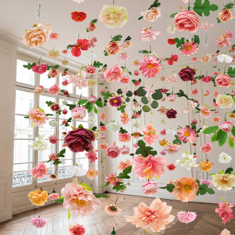 Suncalla 12 Pcs 70.8 ft Flower Garlands Hanging Artificial Wildflower Vine Decor from Ceiling Floating Floral Backdrop Silk Fake Flower Garland for Wedding Home Garden Wall Arch(Blossom) - Image 1