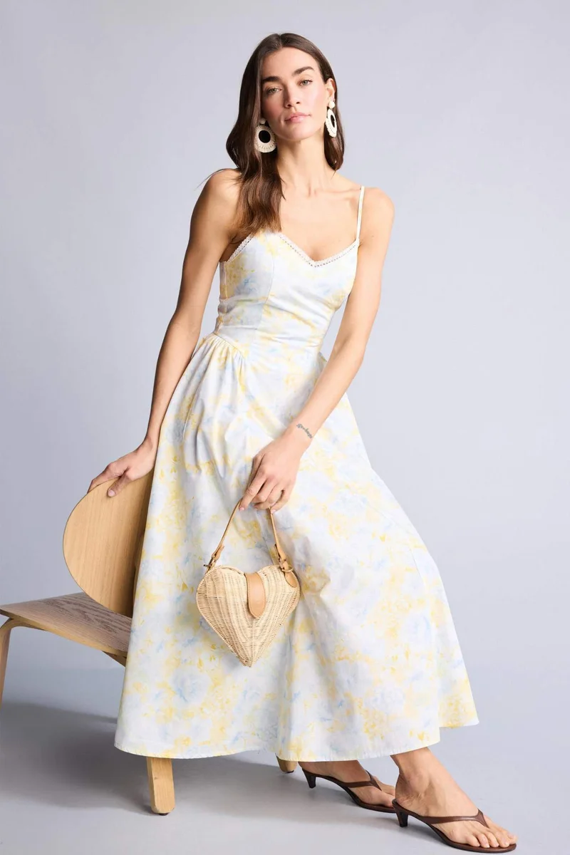 Defacto  Heart Collar Printed Poplin Midi Dress for Women | Best Price UAE