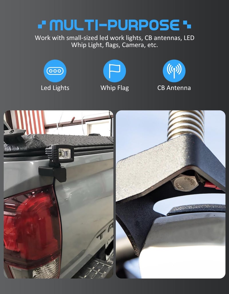 Northyun Tacoma CB Antenna Mounts,Tailgate Bed Accessories Whip Light Led Pods Mounting Bracket Flag Holder Compatible with 3rd Gen Toyota Tacoma 2016-2023, 1 Pair - Image 4