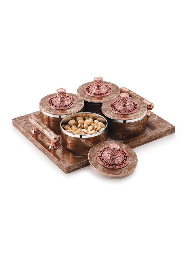 Nabhya Jupiter Multipurpose Dry Fruit Air Tight Storage Container with Inner Steel Bowl & Serving Tray for Home & Kitchen 500ml (Brown, Set of 4) - Image 2
