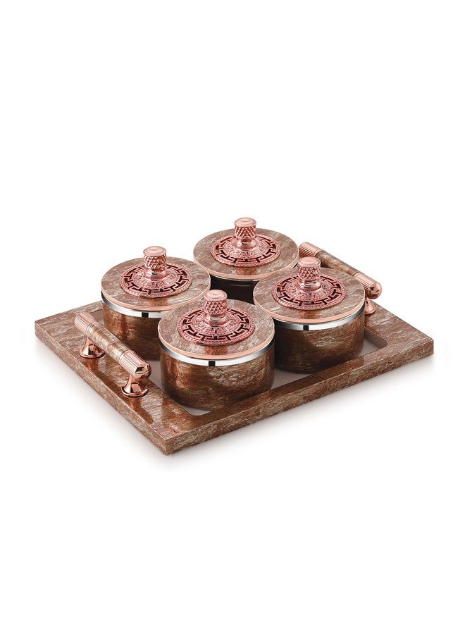 Nabhya Jupiter Multipurpose Dry Fruit Air Tight Storage Container with Inner Steel Bowl & Serving Tray for Home & Kitchen 500ml (Brown, Set of 4) - Image 4