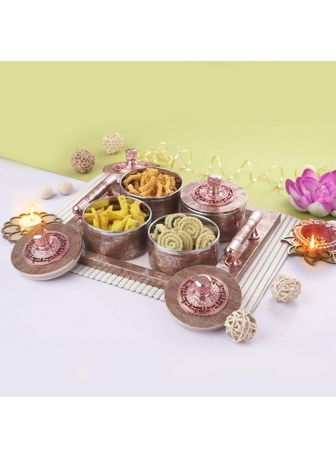 Nabhya Jupiter Multipurpose Dry Fruit Air Tight Storage Container with Inner Steel Bowl & Serving Tray for Home & Kitchen 500ml (Brown, Set of 4) - Image 3