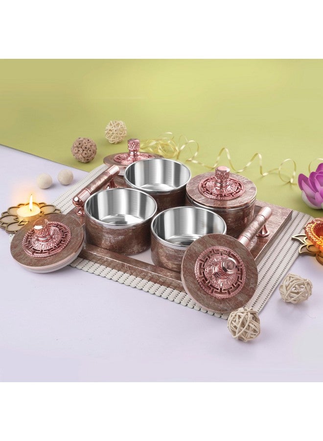 Nabhya Jupiter Multipurpose Dry Fruit Air Tight Storage Container with Inner Steel Bowl & Serving Tray for Home & Kitchen 500ml (Brown, Set of 4) - Image 1