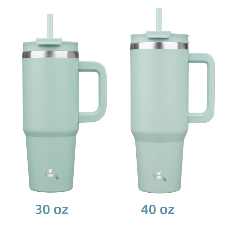 Konokyo 30 oz Tumbler with Handle and 2 Straws,2 in 1 Lid Insulated Water Bottle Stainless Steel Travel Coffee Mug,Retro Green - Image 3