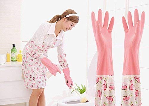 EAYIRA Reusable Rubber Latex Pvc Flock Lined Long Elbow Hand Gloves Safety Kitchen For Dish-Washing, Cleaning, Gardening, Laundry And Sanitation And Lab Work (Pack of 1 Pair Pink) - Image 5