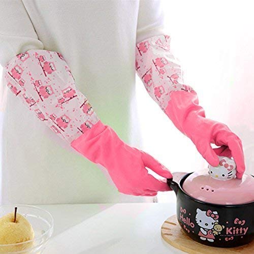 EAYIRA Reusable Rubber Latex Pvc Flock Lined Long Elbow Hand Gloves Safety Kitchen For Dish-Washing, Cleaning, Gardening, Laundry And Sanitation And Lab Work (Pack of 1 Pair Pink) - Image 3